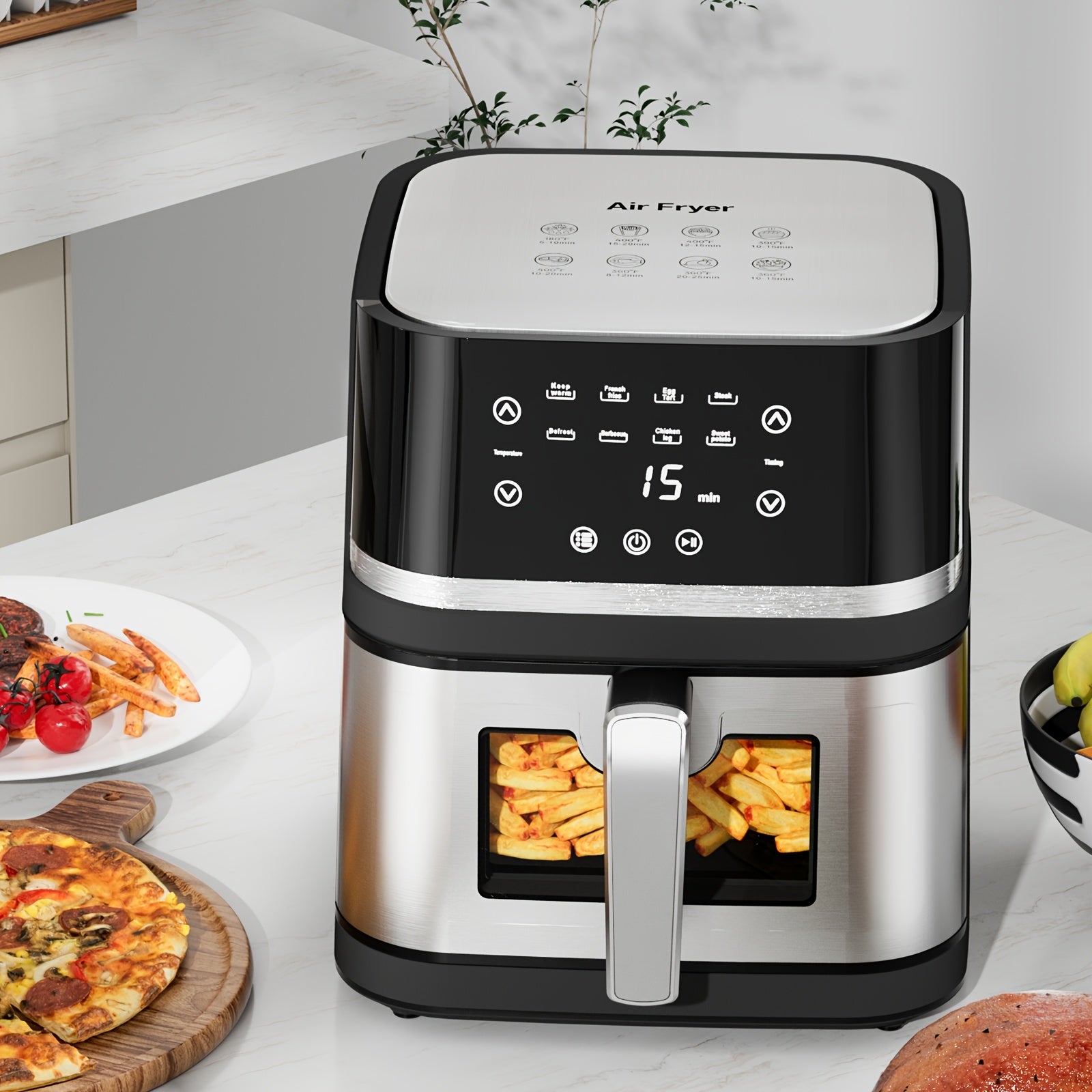 8 Quart Stainless Steel Digital Air Fryer with Viewing Window
