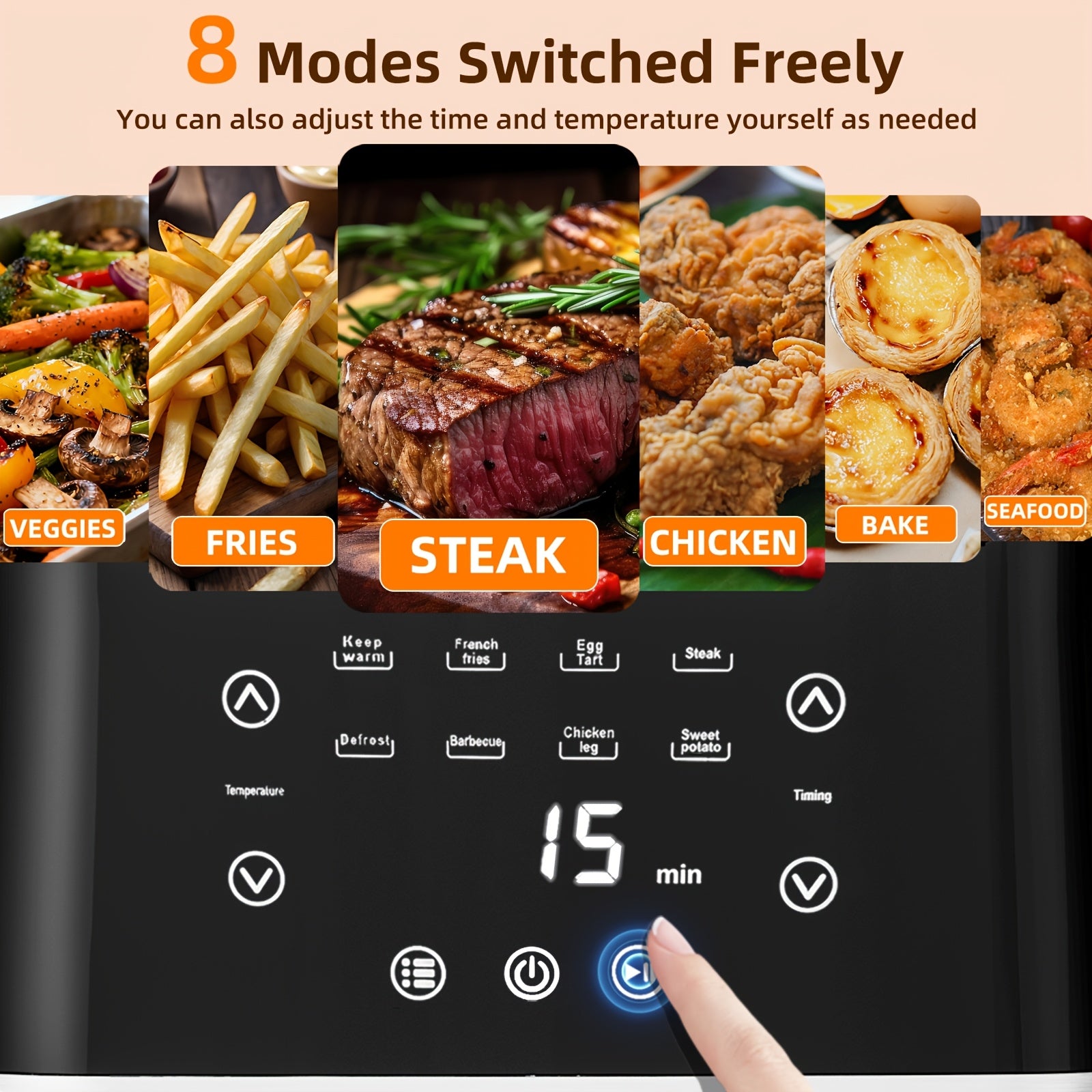 8 Quart Stainless Steel Digital Air Fryer with Viewing Window
